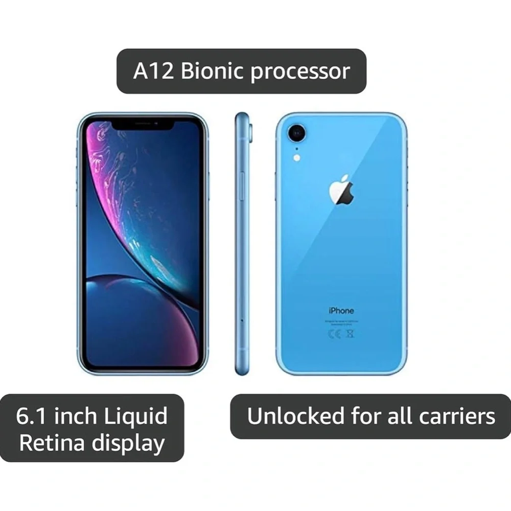 Apple iPhone XR,64GB, Blue - Unlocked (Renewed)